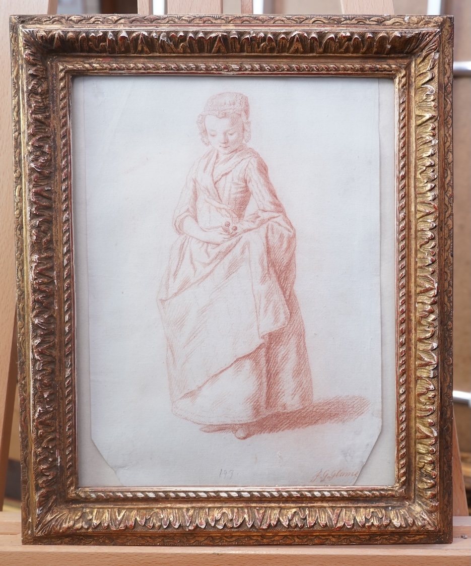 Johann Gottlieb Glume, German 1711-1778, Full length study of a girl holding a cherry sprig